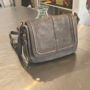 Gray faux vegan leather expandable purse bag